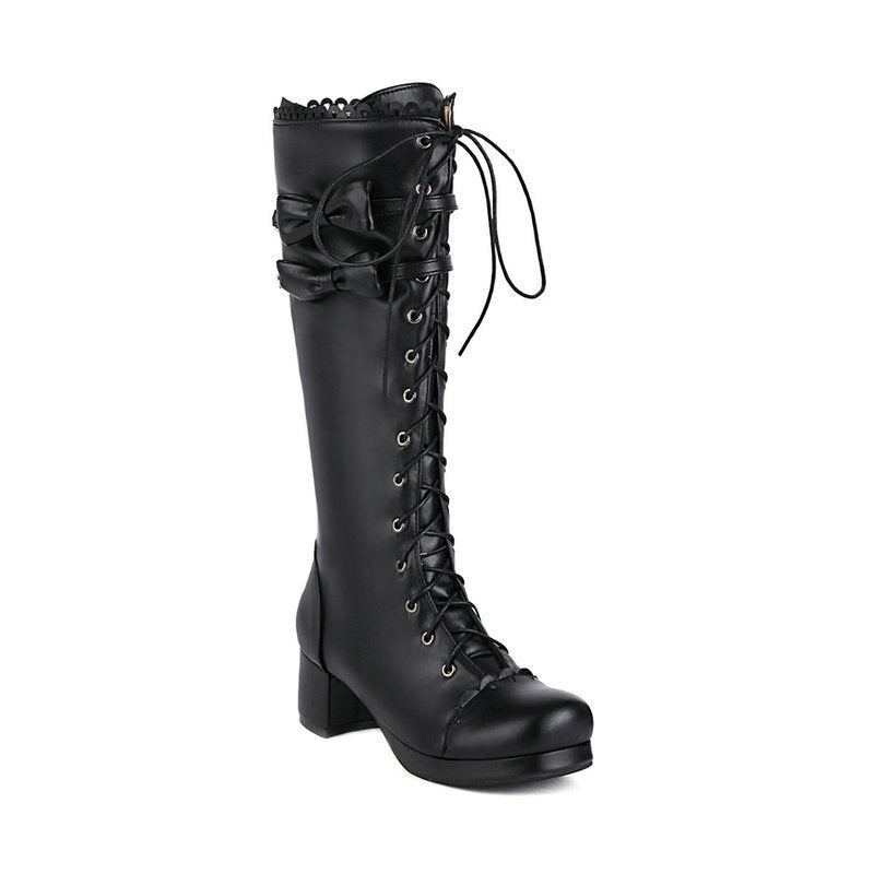 Round Head Thick High Heel Knee High Boots Lolita