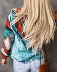 Western Style Denim Stitching Hooded Jacket Multi-color Printed Frayed Hem Jacket