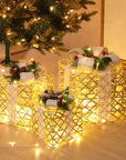 Christmas Wrought Iron Gift Box Warm White Christmas Ornament Three-piece Set With Battery Box Holiday Light String Boxes