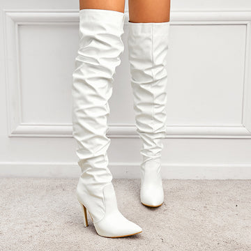 High Heel Elastic Knee Length Patent Leather Boots