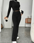 Long Sleeve Turtlenecks Wide Leg High Waist Trousers Suit