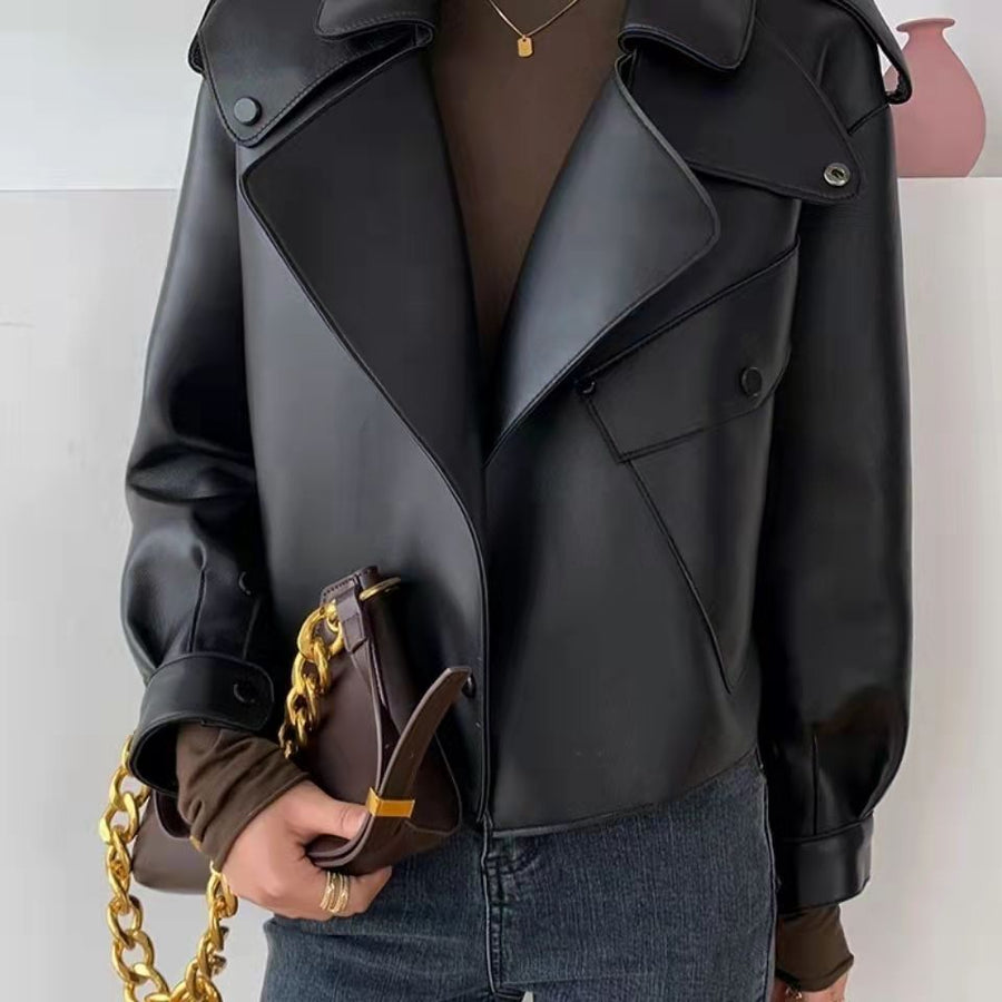 Female Sheepskin Loose Biker Jacket