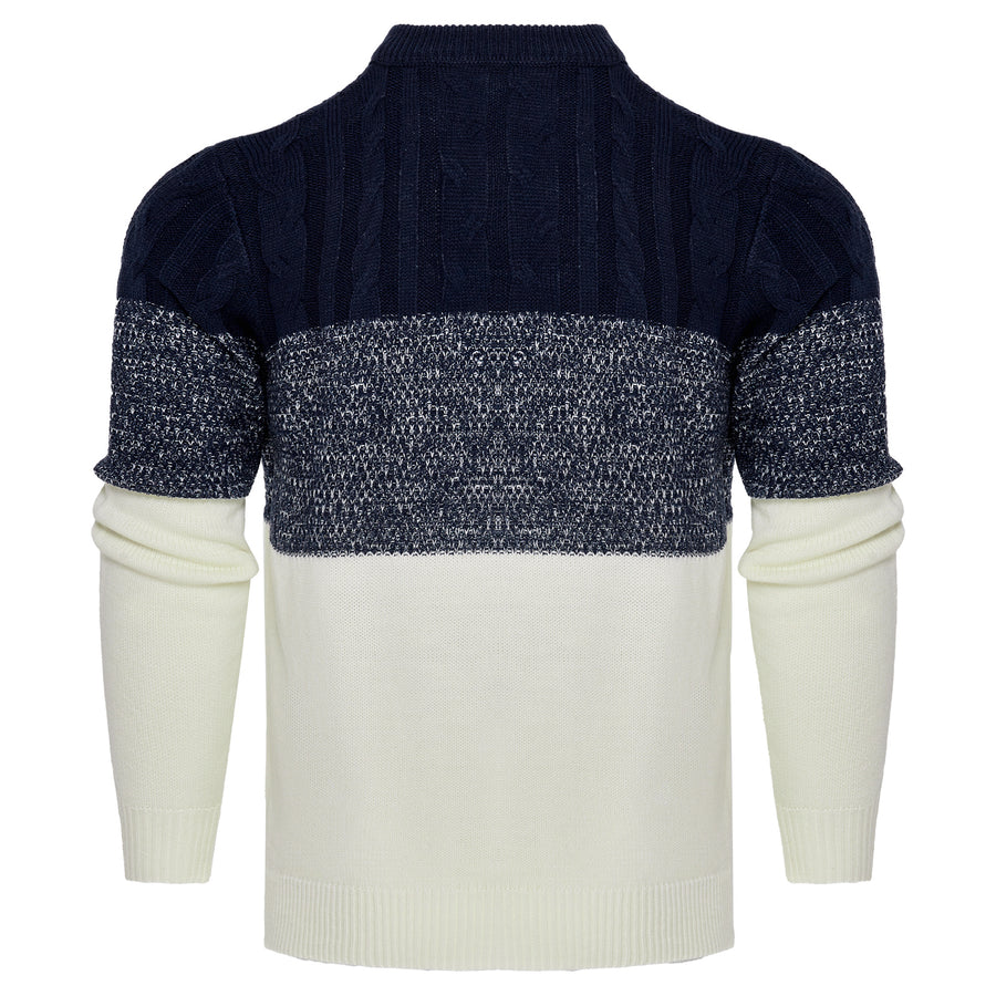 Men's Casual Color Block Long Sleeve Cable Knit Pullover Sweater