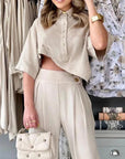 Solid Color Fashion Design Sense Irregular Top Casual Pants Suit