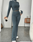 Long Sleeve Turtlenecks Wide Leg High Waist Trousers Suit