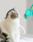 New Windmill Cat Toys Cute Rotating Interactive Cat Toy - Indoor Windmill Cat Toy With Suction Cup Catnip & Jagged Teeth Middle Ball, Smart Kitten Rotating Spinner Exercise Toy, Toothbrush & Massager