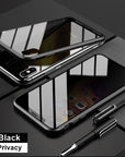 Double-sided magnetic metal tempered glass + front privacy glass phone case